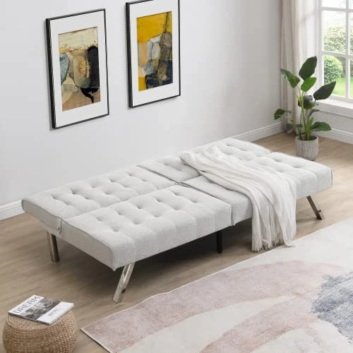 Futon Sofa Bed Convertible Sofa Couch Futon Bed Couch, Adjustable Loveseat Futon Living Room Furniture With Chrome Metal Legs,Home Recliner Reversible Loveseat Folding Daybed Guest Bed (White) 4 Futon Sofa Bed Convertible Sofa Couch Futon Bed Couch, Adjustable Loveseat Futon Living Room Furniture With Chrome Metal Legs,Home Recliner Reversible Loveseat Folding Daybed Guest Bed (White) - Image 2