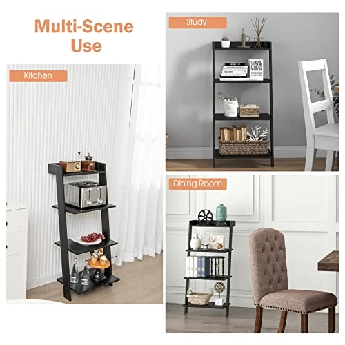 Giantex 4-Tier Wooden Ladder Shelf - Wall Leaning Storage Shelves With Anti-toppling Device, Anti-Falling Baffles, Ladder Bookshelf Organizer For Living Room, Bedroom, Small Place, Black 9 Giantex 4-Tier Wooden Ladder Shelf - Wall Leaning Storage Shelves With Anti-toppling Device, Anti-Falling Baffles, Ladder Bookshelf Organizer For Living Room, Bedroom, Small Place, Black - Image 7