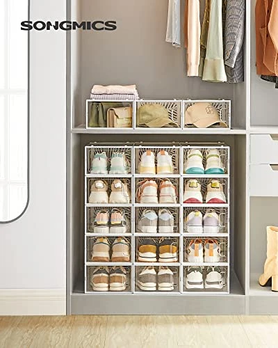 SONGMICS Clear Shoe Boxes, Set Of 18 Stackable Plastic Shoe Organizer, Breathable And Foldable Display Storage Bins, For Max. US Size 11, Sneakers, Transparent And White ULSP106W18 4 SONGMICS Clear Shoe Boxes, Set Of 18 Stackable Plastic Shoe Organizer, Breathable And Foldable Display Storage Bins, For Max. US Size 11, Sneakers, Transparent And White ULSP106W18 - Image 2