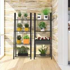 DOMYDEVM Metal Ladder Shelf Black 4-Tier Ladder Plant Stand Shelf Flower Pot Display Holder Storage Shelving For Balcony Garden Living Room Hallway Corner -Amazon Store 51v3uVBDOLL