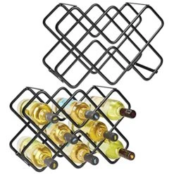 MDesign Metal Free-Standing Wine Rack Storage Organizer For Kitchen Countertops, Pantry, Fridge - Stores Wine, Beer, Pop/Soda, Water Bottles - 3 Levels, Holds 16 Bottles, 2 Pack - Black