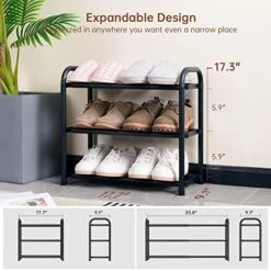 Gonfoam 3-Tier Expandable Shoe Rack,Adjustable Shoe Shelf Storage Organizer Heavy Duty Metal Free Standing Shoe Rack For Entryway Closet Doorway (Black) 16 Gonfoam 3-Tier Expandable Shoe Rack,Adjustable Shoe Shelf Storage Organizer Heavy Duty Metal Free Standing Shoe Rack For Entryway Closet Doorway (Black) -Amazon Store 51v9qrYqeaL
