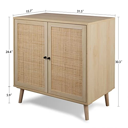 Rattan Buffet Sideboard Cabinet, 2 Doors Storage Cabinet Console Table Accent Cabinet With Adjustable Shelves For Kitchen Living Room Dining Room, Natural 4 Rattan Buffet Sideboard Cabinet, 2 Doors Storage Cabinet Console Table Accent Cabinet With Adjustable Shelves For Kitchen Living Room Dining Room, Natural - Image 2