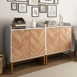 Jehiatek Sideboard, Buffet Cabinet, Cofffee Bar Cabinet, Console Storage Cabinet For Entryway, Living Room, Bathroom Kitchen Modern Storage Cabinet With Door Adjustable Shelf, White/Gold -Amazon Store 51vChcIgPML