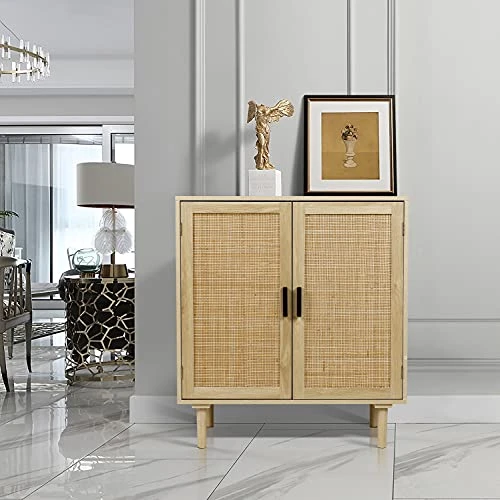 Finnhomy Sideboard Buffet Cabinet, Kitchen Storage Cabinet With Rattan Decorated Doors, Liquor Cabinet, Dining Room, Hallway, Cupboard Console Table, Accent Cabinet, 31.5X 15.8X 34.6 Inches, Natural 7 Finnhomy Sideboard Buffet Cabinet, Kitchen Storage Cabinet With Rattan Decorated Doors, Liquor Cabinet, Dining Room, Hallway, Cupboard Console Table, Accent Cabinet, 31.5X 15.8X 34.6 Inches, Natural - Image 5