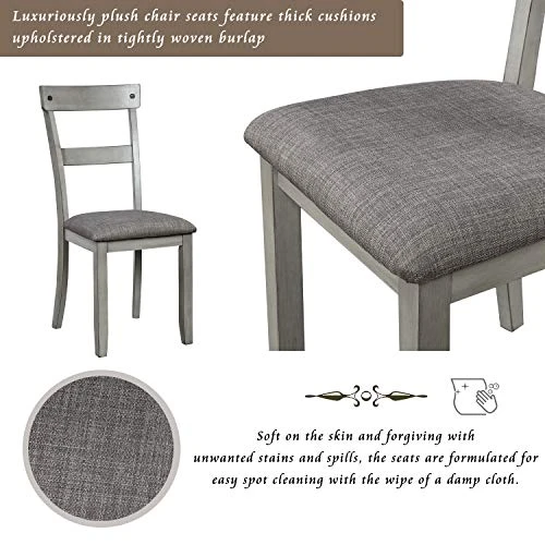 5 Piece Dining Table Set, Wooden Kitchen Dining Table Set With Square Table And 4 Upholstered Chairs For Kitchen, Dining Room, Family And Apartment (Light Gray+4 Person) 7 5 Piece Dining Table Set, Wooden Kitchen Dining Table Set With Square Table And 4 Upholstered Chairs For Kitchen, Dining Room, Family And Apartment (Light Gray+4 Person) - Image 5