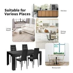 Giantex 9 Pcs Dining Table Set, Wood Rectangular Table With 8 Upholstered Chairs Set, Modern Kitchen Table Set, Black Dining Room Table Set, Home Kitchen Dinette Furniture Family Party -Amazon Store 51vEOIcMz9S