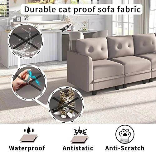 LLappuil Modular Sectional Sofa With Reversible Chaises, 7 Seater U Shape Sectional With Storage, Waterproof, Anti-Scratch And Antistatic Couch, Brown 7 LLappuil Modular Sectional Sofa With Reversible Chaises, 7 Seater U Shape Sectional With Storage, Waterproof, Anti-Scratch And Antistatic Couch, Brown - Image 5