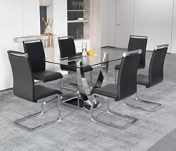 SSLine Modern 63" Dining Table For 4-6 Clear Tempered Glass Kitchen Table With U-Shape Silver Metal Base Mid-Century Rectangle Dinner Table For Dining Room Apartment Dorm Small Space -Amazon Store 51vQFdSyqkL. AC