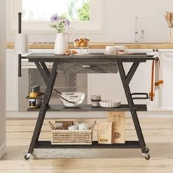 Bestier Coffee Bar Station, Kitchen Island Cart With Storage, Coffee Cart With Drawer, Paper Towel Holder And Lockable Wheels, Bar Table For Dinning Room Living Room, Gray -Amazon Store 51vRTh84UXL