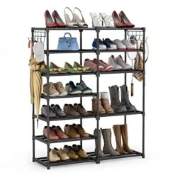 Tribesigns Shoe Rack Shoe Shelf Shoe Storage Organizer With Side Hooks For Entryway, 24-30 Pairs Metal Shoe Rack Taller Shoes Boots Organizer