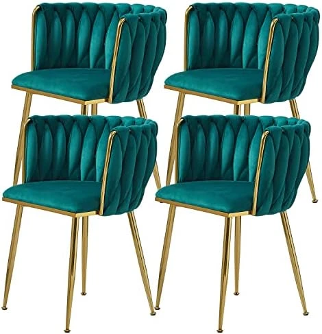 Tsuysi Velvet Dining Chairs Set Of 4, Modern Dining Chair With Golden Metal Legs, Woven Upholstered Dining Chairs For Dining Room, Kitchen, Vanity, Living Room (Beige) 10 Tsuysi Velvet Dining Chairs Set Of 4, Modern Dining Chair With Golden Metal Legs, Woven Upholstered Dining Chairs For Dining Room, Kitchen, Vanity, Living Room (Beige) - Image 8