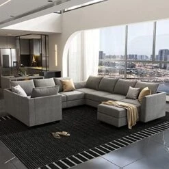 HONBAY Oversized Sectional Sofa With Wide Chaise Reversible Sectional Modular Sofa Couch With Ottomans U Shaped Corner Sectional With Storage For Living Room, Office, Spacious Space,Grey -Amazon Store 51vWkOUtrL. AC