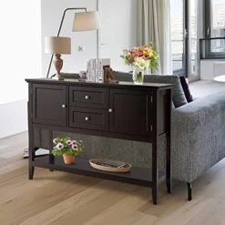 HAPPYGRILL Buffet Sideboard Solid Wood Storage Cabinet Console Table With 2 Drawers & Shelf, Buffet Server Cupboard For Kitchen, Entryway, Living Room -Amazon Store 51vXGRv4DiL