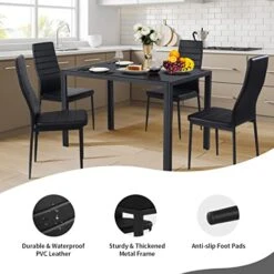 Giantex 5 Pcs Dining Table Set For 4, Modern Glass Tabletop Kitchen Table And Chairs, Rectangular Metal Frame Table With Leather Padded 4 Seats For Small Spaces Apartment -Amazon Store 51vb1TEDW5L