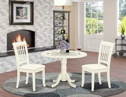 East West Furniture DLDA3-WHI-C 3Pc Dinette Set Includes A Rounded Kitchen Table With Drop Leaves And Two Vertical Slatted Linen Fabric Seat Dining Chairs, White Finish, 3 20 East West Furniture DLDA3-WHI-C 3Pc Dinette Set Includes A Rounded Kitchen Table With Drop Leaves And Two Vertical Slatted Linen Fabric Seat Dining Chairs, White Finish, 3 -Amazon Store 51vhFImuPoL. AC
