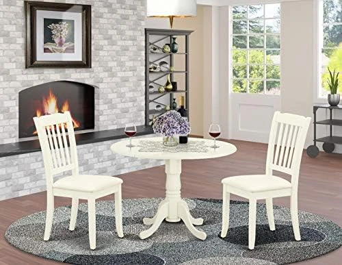 East West Furniture DLDA3-WHI-C 3Pc Dinette Set Includes A Rounded Kitchen Table With Drop Leaves And Two Vertical Slatted Linen Fabric Seat Dining Chairs, White Finish, 3 10 East West Furniture DLDA3-WHI-C 3Pc Dinette Set Includes A Rounded Kitchen Table With Drop Leaves And Two Vertical Slatted Linen Fabric Seat Dining Chairs, White Finish, 3 - Image 8