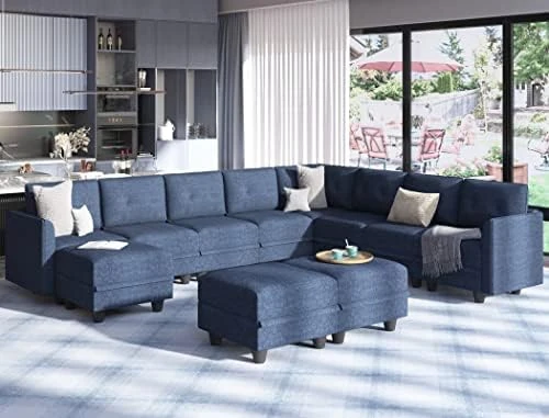 LLappuil Modular Sofa Sectioanl Couch With Storage, Convertible 6 Seater L Shaped Modular Chaise Sofa With Ottoman, Denim Blue 10 LLappuil Modular Sofa Sectioanl Couch With Storage, Convertible 6 Seater L Shaped Modular Chaise Sofa With Ottoman, Denim Blue - Image 8