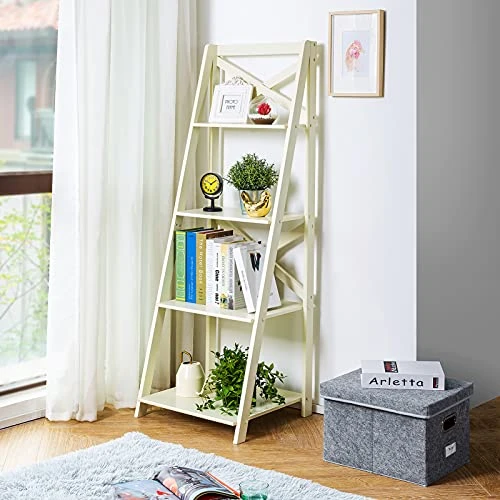 ZENODDLY Ladder Shelf White Ladder Bookshelf, 56.3in Tall Standing Ladder Shelves For Living Room Bathroom Furniture Bedroom Display Shelf, Wooden Leaning Bookshelf Ladder Bookcase Plant Shelf Indoor 4 ZENODDLY Ladder Shelf White Ladder Bookshelf, 56.3in Tall Standing Ladder Shelves For Living Room Bathroom Furniture Bedroom Display Shelf, Wooden Leaning Bookshelf Ladder Bookcase Plant Shelf Indoor - Image 2