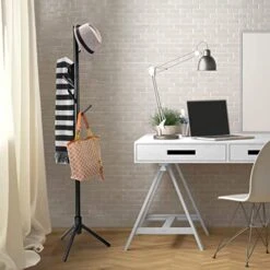 ZOBER Coat Rack Freestanding - Wooden 6 Hanger Clothing Rack With Modern Hooks For Bag, Hat, Jacket, Purse, Umbrella - Standing Hat Rack Coat Hanger For Entryway - Black -Amazon Store 51vkG7EQnZL