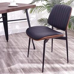 LUNLING Dining Chairs Set Of 2 Mid Century Modern Retro Faux Leather Chair With Walnut Bentwood Upholstered Seat Metal Legs Adjustable Foot For Kitchen Dining Room Chairs(Black) -Amazon Store 51vnbHMjfJS