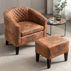 SSLine Modern White Leather Upholstered Accent Arm Chair Soft Barrel Club Chairs For Living Room Comfy Single Sofa Office Guest Chatting Chair With Solid Wood Legs And Nailhead For Bedroom (White) 29 SSLine Modern White Leather Upholstered Accent Arm Chair Soft Barrel Club Chairs For Living Room Comfy Single Sofa Office Guest Chatting Chair With Solid Wood Legs And Nailhead For Bedroom (White) -Amazon Store 51voHkX1qL. AC