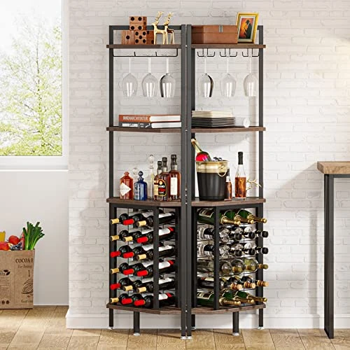 Tribesigns Corner Wine Rack With Glass Holder And Storage Shelves,4 Tier Corner Bar Freestanding Floor Wine Rack, Industrial Corner Shelf For Living Room, Dining Room,Kitchen 4 Tribesigns Corner Wine Rack With Glass Holder And Storage Shelves,4 Tier Corner Bar Freestanding Floor Wine Rack, Industrial Corner Shelf For Living Room, Dining Room,Kitchen - Image 2