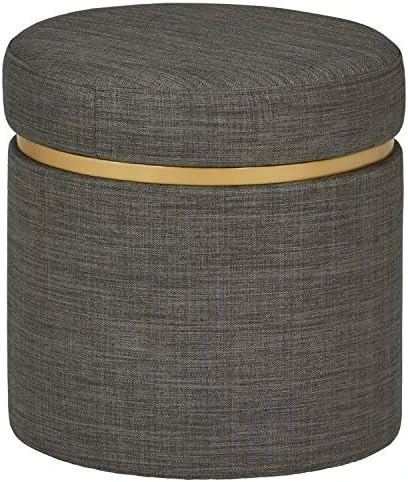 Amazon Brand – Rivet Asher Round Upholstered Storage Ottoman, 15.75"W, Light Grey 7 Amazon Brand – Rivet Asher Round Upholstered Storage Ottoman, 15.75"W, Light Grey - Image 5