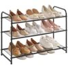 YMYNY Freestanding Shoe Racks, 3 Tiers Stackable & Adjustable Shoe Storage Shelf, Metal Wire Grid Shoe Organizer For 12-16 Pairs, For Entryway, Closet, Bedroom, Black, 26.8" L, UHXJ301B