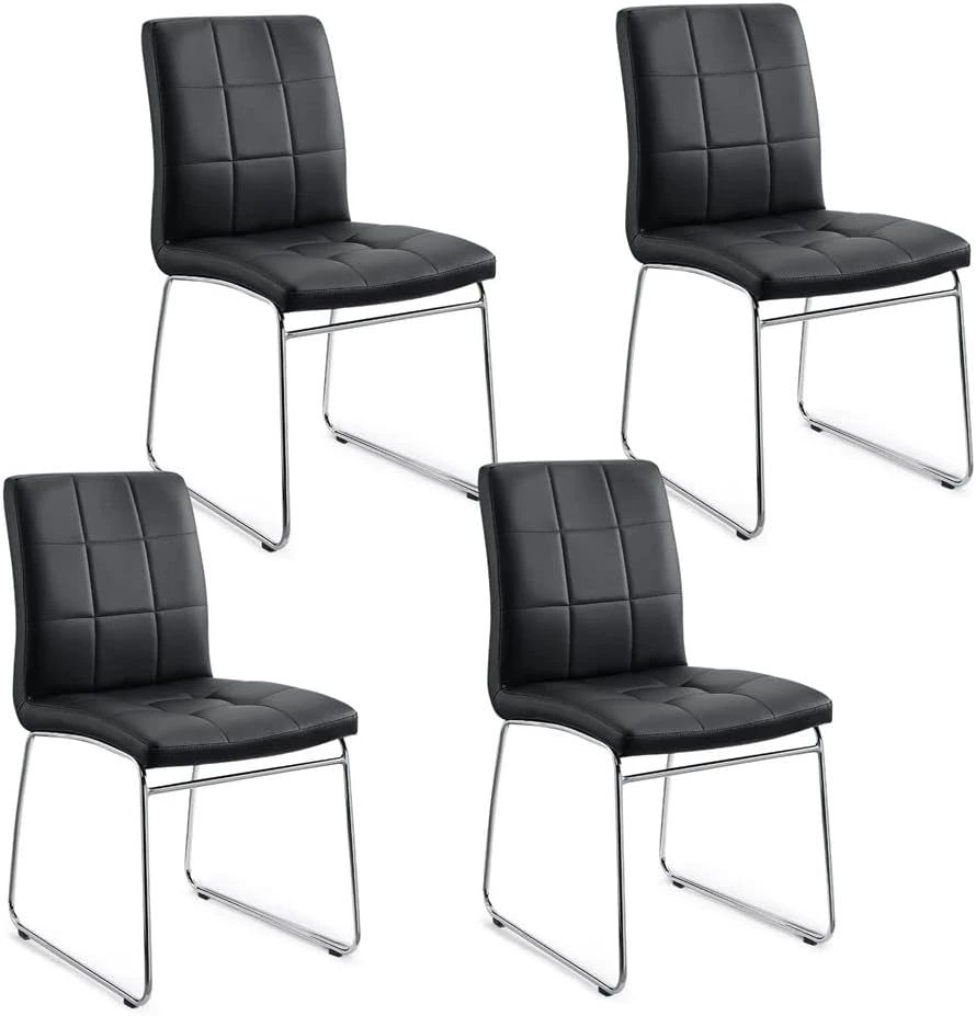 SICOTAS Modern Dining Chairs Set Of 2,Dining Room Chairs With Faux Leather Padded Seat Back In Checkered Pattern And Sled Chrome Legs, Kitchen Side Chairs For Dining Room,Kitchen, Living Room,Gray 11 SICOTAS Modern Dining Chairs Set Of 2,Dining Room Chairs With Faux Leather Padded Seat Back In Checkered Pattern And Sled Chrome Legs, Kitchen Side Chairs For Dining Room,Kitchen, Living Room,Gray - Image 9