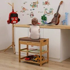 C&AHOME 3-Tier Shoe Rack Bench, Entryway Storage Shelf Holds Up To 240LBS, Bamboo Shoe Organizer, 20.5" L X 11.6" W X 19.3" H, Comfort Style With Cushion For Living Room Corridor Natural Color -Amazon Store 51vz07CRvRL