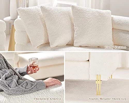 AMERLIFE Sofa, 2 Piece Sofa Set, Loveseat Set- Oversize Sofa Couch, Comfy Sofa For Living Room- Bouclé Deep Seat Sofa, White Sofa 6 AMERLIFE Sofa, 2 Piece Sofa Set, Loveseat Set- Oversize Sofa Couch, Comfy Sofa For Living Room- Bouclé Deep Seat Sofa, White Sofa - Image 4