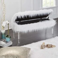 Silverwood Vanessa Fur Storage Bench, White -Amazon Store 51w6ORjszkL