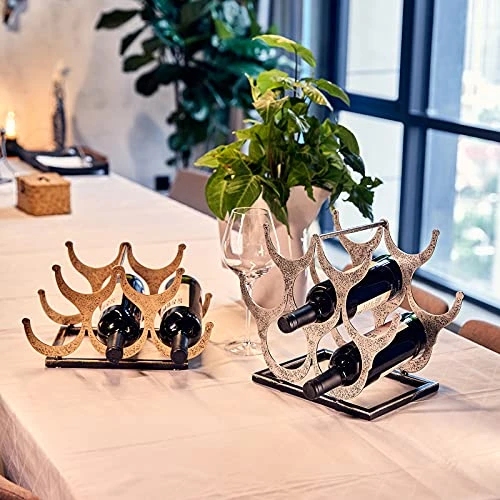 Aayla Wine Holder Rack - Metal Gold Tabletop Wine Bottle Holders, Holds 5 Wine Bottles, Assembly Required, For Wine Lovers To Store The Wine Collection 4 Aayla Wine Holder Rack - Metal Gold Tabletop Wine Bottle Holders, Holds 5 Wine Bottles, Assembly Required, For Wine Lovers To Store The Wine Collection - Image 2
