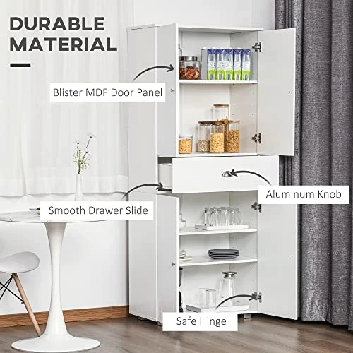 HOMCOM 72" Freestanding Kitchen Pantry Cabinet With 2 Large Double Door Cabinets And 1 Center Drawer, White 8 HOMCOM 72" Freestanding Kitchen Pantry Cabinet With 2 Large Double Door Cabinets And 1 Center Drawer, White - Image 6