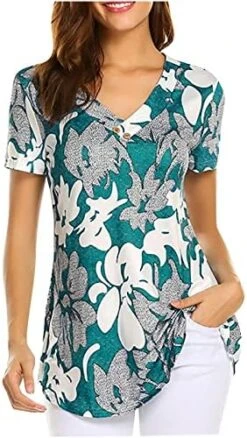 Going Out Tops For Women Floral Printed Hide Belly Tunic Blouses Casual V Neck Buttons Pullover Short Sleeve T-Shirts 21 Going Out Tops For Women Floral Printed Hide Belly Tunic Blouses Casual V Neck Buttons Pullover Short Sleeve T-Shirts -Amazon Store 51wDYlvsE6L. AC