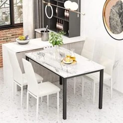 AWQM 3 Pieces Dining Room Table Set, Kitchen Table Set With Faux Marble Top Table And 2 PU Leather Upholstered Benches For Breakfast Nook, Apartment And Compact Space, White 24 AWQM 3 Pieces Dining Room Table Set, Kitchen Table Set With Faux Marble Top Table And 2 PU Leather Upholstered Benches For Breakfast Nook, Apartment And Compact Space, White -Amazon Store 51wGqmFYbGL. AC