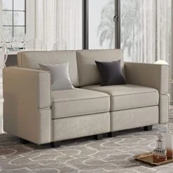 Belffin Modular Loveseat Sofa Couch With Storage Seats Velvet 2 Seater Love Seats For Small Spaces Grey