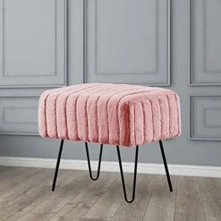 Home Soft Things Super Mink Faux Fur Pink Ottoman Bench, 19" X 13" X 17", Rose Smoke, Living Room Foot Rest Stool Entryway Makeup Bench End Of Bed Bedroom Home Decor Chair For Sitting -Amazon Store 51wNLZSPbRL