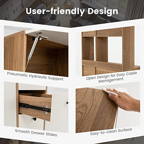 Giantex Kitchen Pantry, Buffet Hutch With 3 Storage Cabinet, 71'' Floor Large Cupboard With 3 Deep Drawers, Wide Countertop, Adjustable Shelves, Tall Sideboard (White & Natural) 7 Giantex Kitchen Pantry, Buffet Hutch With 3 Storage Cabinet, 71'' Floor Large Cupboard With 3 Deep Drawers, Wide Countertop, Adjustable Shelves, Tall Sideboard (White & Natural) - Image 5