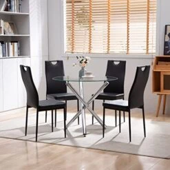 Bacyion Round Glass Dining Table Set For 2 - PU Leather Modern Dining Room Table Set For Small Spaces 3 Pieces Kitchen Tempered Glass Table And Chairs For Home Kitchen Living Room (Black) 29 Bacyion Round Glass Dining Table Set For 2 - PU Leather Modern Dining Room Table Set For Small Spaces 3 Pieces Kitchen Tempered Glass Table And Chairs For Home Kitchen Living Room (Black) -Amazon Store 51wSezaCrcL. AC