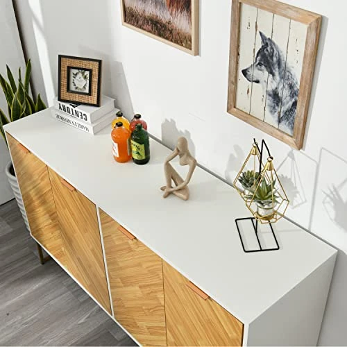 Modern Sideboard Buffet Cabinet, 55’’ Kitchen Buffet Storage Cabinet With Doors, White Sideboards And Buffets With Storage, Sideboards Storage Cabinet With Gold Metal Legs, Credenzas For Living Room 7 Modern Sideboard Buffet Cabinet, 55’’ Kitchen Buffet Storage Cabinet With Doors, White Sideboards And Buffets With Storage, Sideboards Storage Cabinet With Gold Metal Legs, Credenzas For Living Room - Image 5