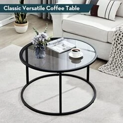 SAYGOER Round Coffee Table Glass Coffee Tables For Small Space Simple Modern Center Table For Living Room Home Office, Sofa Side Table With Metal Steel Frame, Easy Assembly, Gray Black 9 SAYGOER Round Coffee Table Glass Coffee Tables For Small Space Simple Modern Center Table For Living Room Home Office, Sofa Side Table With Metal Steel Frame, Easy Assembly, Gray Black -Amazon Store 51wWoGpOtaL