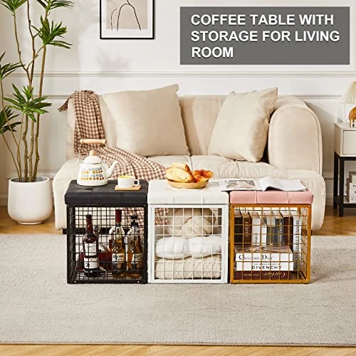 Mxfurhawa Iron Mesh Storage Ottoman, 55L Multipurpose Ottoman With Storage For Bedroom And Livingroom, Faux Leather Black Footrest With Foam Padded Seat, Support 350lbs 5 Mxfurhawa Iron Mesh Storage Ottoman, 55L Multipurpose Ottoman With Storage For Bedroom And Livingroom, Faux Leather Black Footrest With Foam Padded Seat, Support 350lbs - Image 3