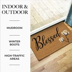 Avera Products | Blessed Cotton Bloom, Natural Coir Fiber Doormat, Anti-Slip PVC Mat Back | 29” X 17” -Amazon Store 51wZwQH2QnL