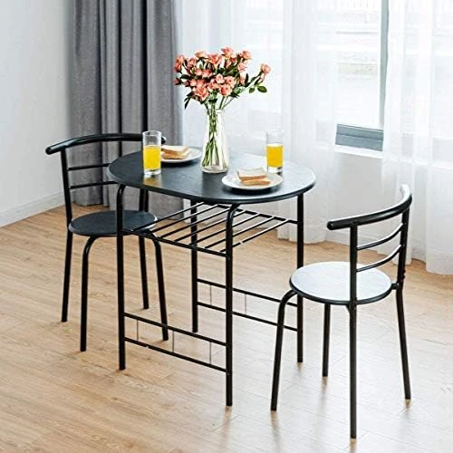 FANTASK 3 Pieces Dining Set, Breakfast Table Set W/Metal Frame And Storage Shelf, Compact Table And 2 Chairs Set For Home Bistro Pub Apartment Kitchen Dining Room Cafe 9 FANTASK 3 Pieces Dining Set, Breakfast Table Set W/Metal Frame And Storage Shelf, Compact Table And 2 Chairs Set For Home Bistro Pub Apartment Kitchen Dining Room Cafe - Image 7