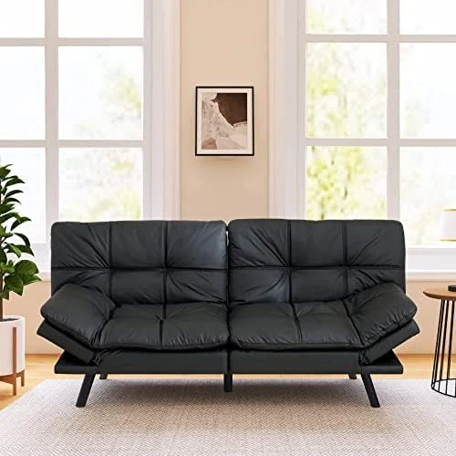 Vyfipt Futon Sofa Bed/Couch, Memory Foam Small Splitback Sofa For Living Room,Modern Loveseat With Covertible Armrests,71" L,Faux Leather/3" Cushion Thicker Version/Brown 6 Vyfipt Futon Sofa Bed/Couch, Memory Foam Small Splitback Sofa For Living Room,Modern Loveseat With Covertible Armrests,71" L,Faux Leather/3" Cushion Thicker Version/Brown - Image 4