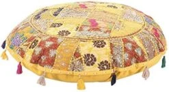 KLAVATE Indian Handmade Vintage Patchwork Cotton Boho Chic Bohemian Hand Embroidered Decorative Ethnic Foot Stool Round Floor Pillows & Cushion Cover Seating Pouf Ottoman (Purple, 18 Inch) -Amazon Store 51wilSk DCL. AC