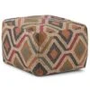 SIMPLIHOME Johanna Square Pouf, Footstool, Upholstered In Kilim Patterned Jute, For The Living Room, Bedroom And Kids Room, Transitional, Boho