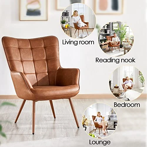Yaheetech Faux Leather Chair Upholstered Living Room Chairs Accent Armchair With Tapered Legs Tufted Sofa Chairs For Home Office/Dining Room/Bedroom Brown, Set Of 2 7 Yaheetech Faux Leather Chair Upholstered Living Room Chairs Accent Armchair With Tapered Legs Tufted Sofa Chairs For Home Office/Dining Room/Bedroom Brown, Set Of 2 - Image 5